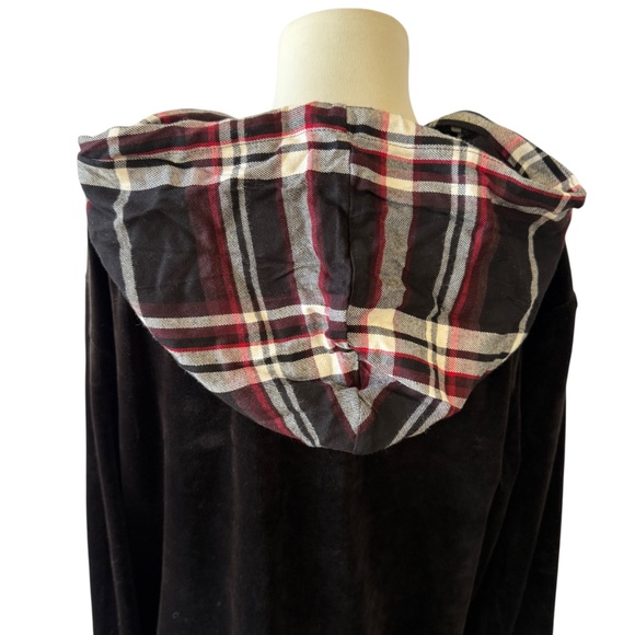 SANCTUARY VELOUR HOODIE SWEATSHIRT PLAID DETAILING PULLOVER PREPPY SCHOOL NWT M - Picture 6 of 11